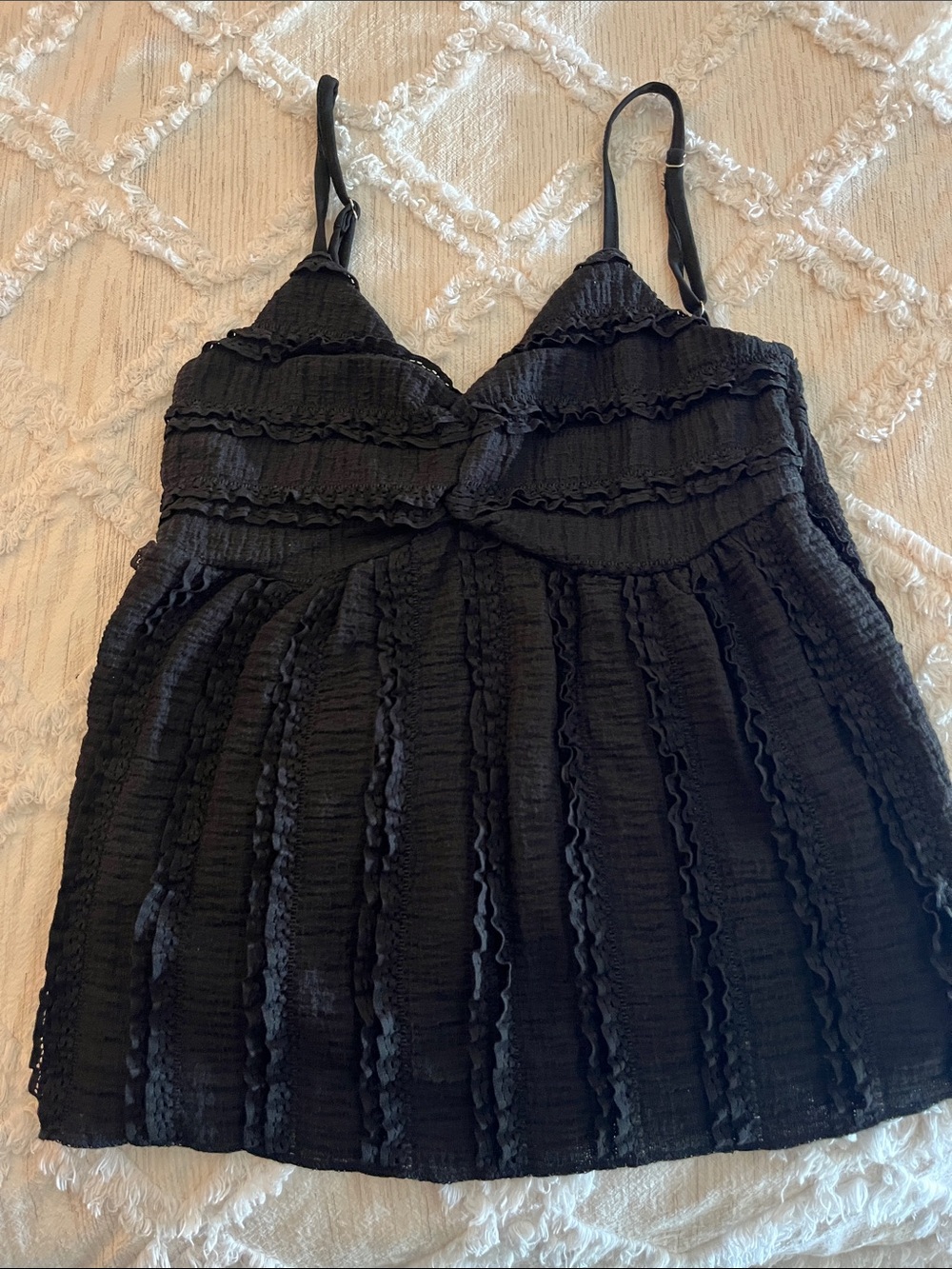 Black Ruffled Smocked Cami Top.  Juniors